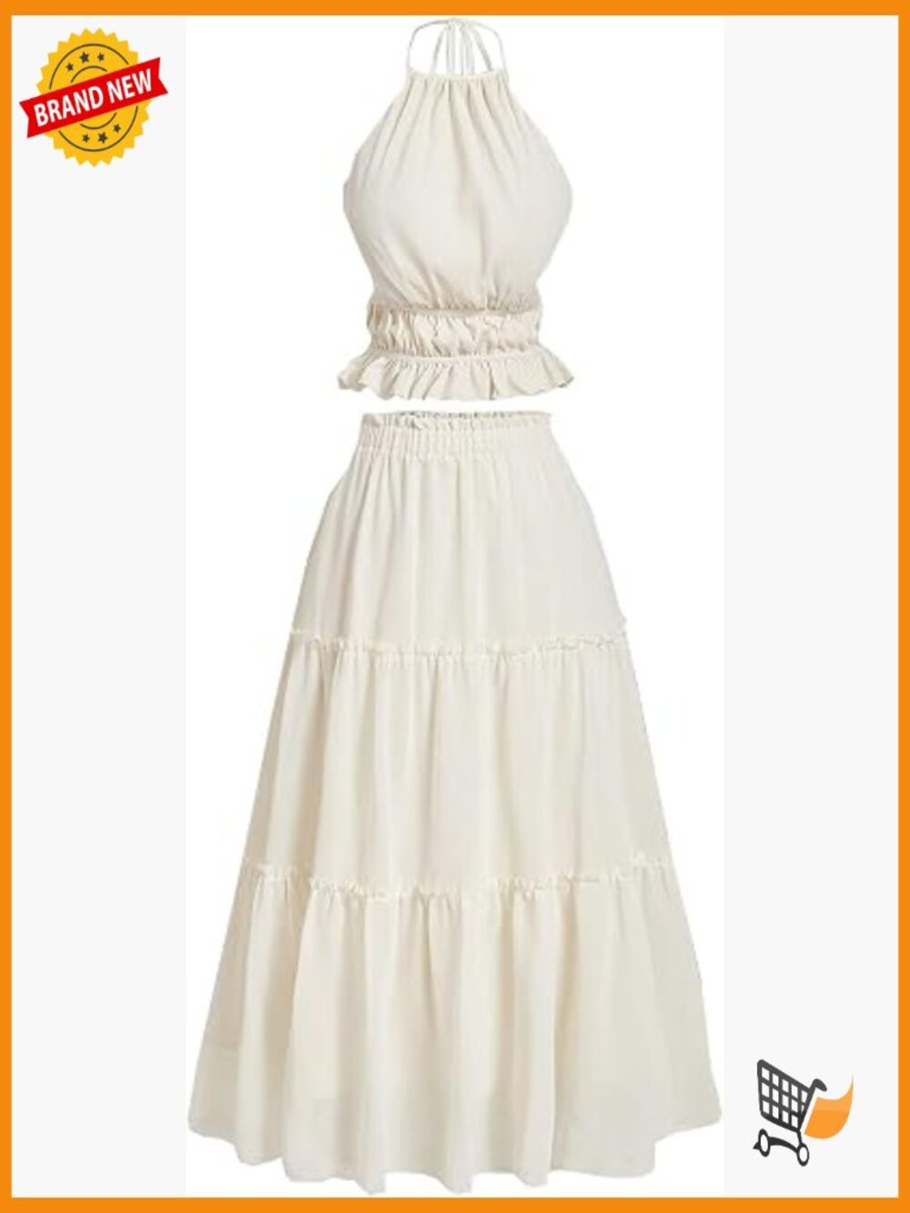 Sleeveless Ruffle Crop Top & Long Skirt Set, Plus Size Chiffon